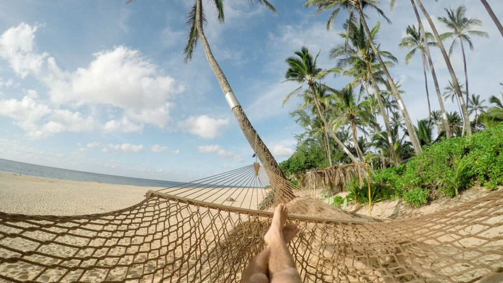 Person entspannt in einer Hängematte am Strand als Symbol für die Freiheit und Herausforderungen als Freelancer in der Softwareentwicklung